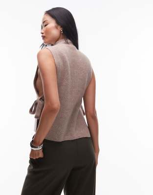 & Other Stories Wool And Mohair Blend Mock Neck Knit Tank Top With Side Tie Detail In Neutral