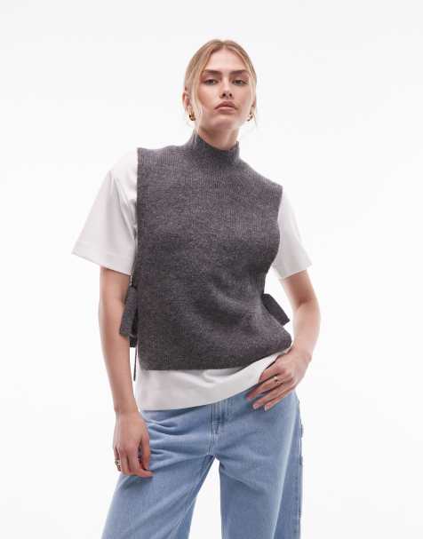 & Other Stories wool and mohair blend mock neck knit vest with side tie detail in gray - view 1