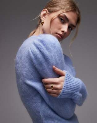 & Other Stories Wool And Mohair Blend Sweater With Volume Sleeves In Blue
