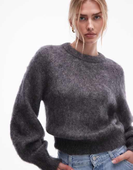 & Other Stories wool and mohair mix jumper with volume sleeves in dark grey , 2 of 4