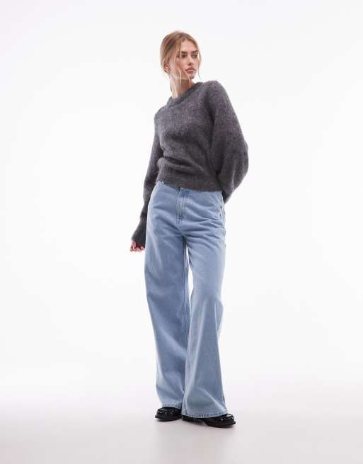 & Other Stories wool and mohair mix jumper with volume sleeves in dark grey , 3 of 4
