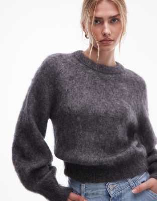 & Other Stories Wool And Mohair Mix Sweater With Volume Sleeves In Black