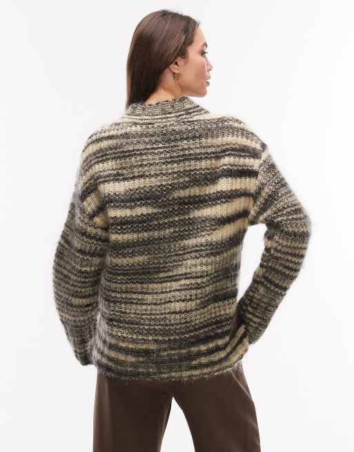 & Other Stories wool and mohair mix v neck jumper in black zebra melange , 3 of 4