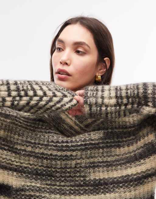& Other Stories wool and mohair mix v neck jumper in black zebra melange , 4 of 4