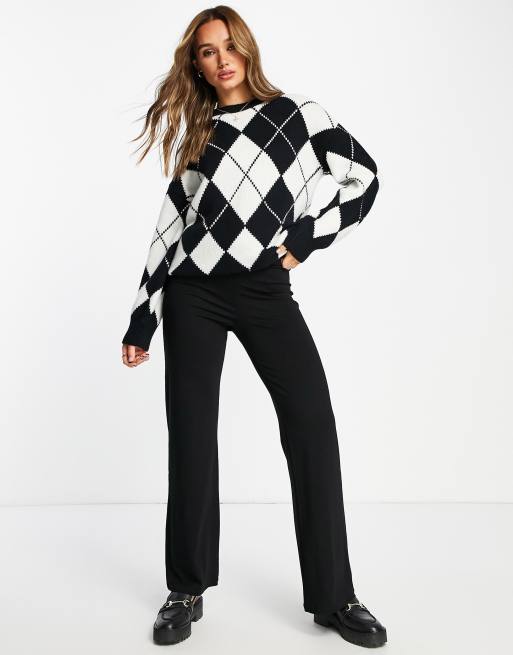 Black and 2025 white argyle sweater