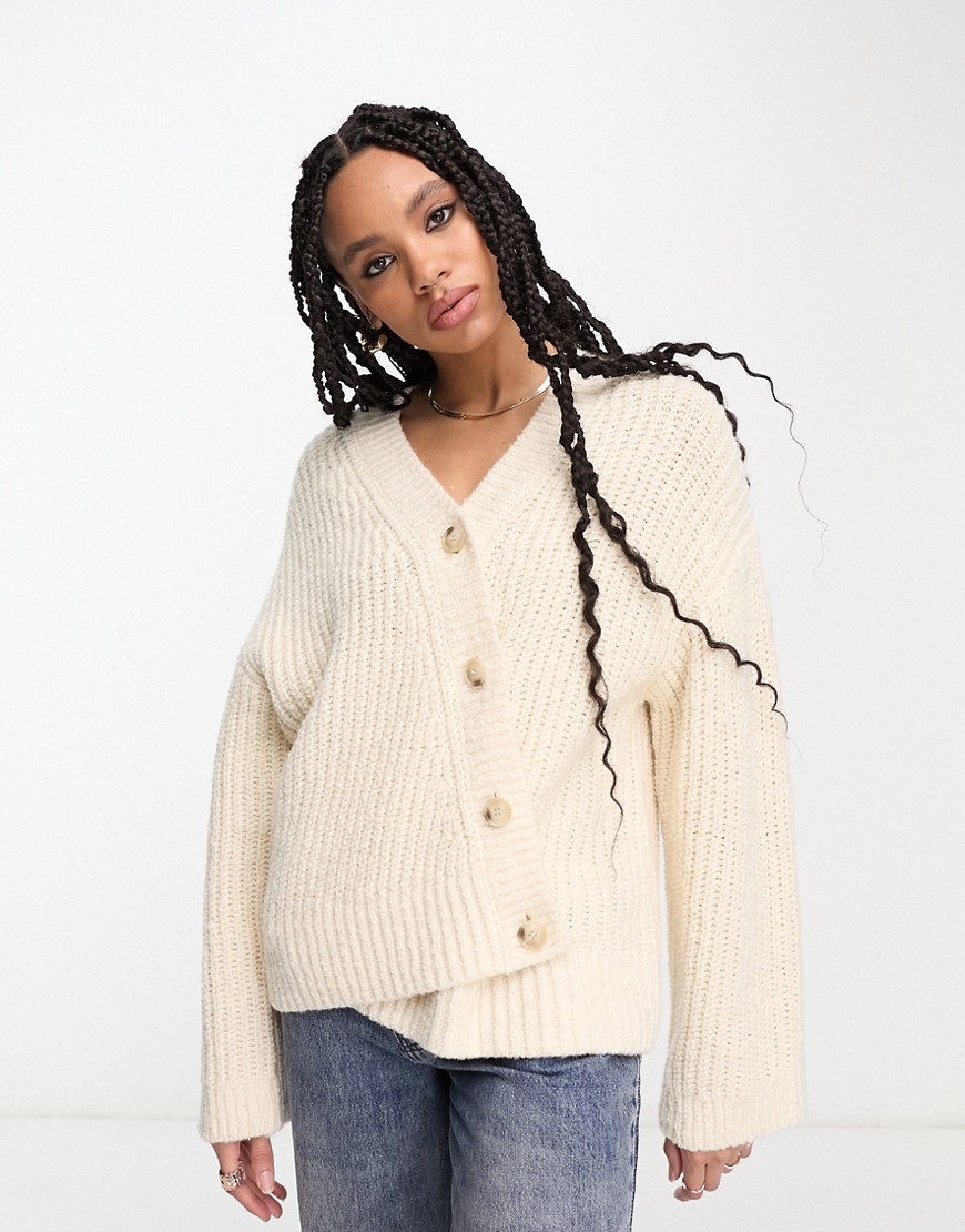 Other Stories Fuzzy Knit Cardigan In White