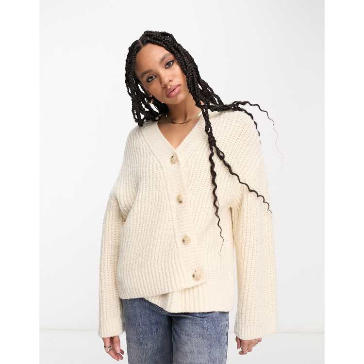  Other Stories wool asymmetric button cardigan in off white