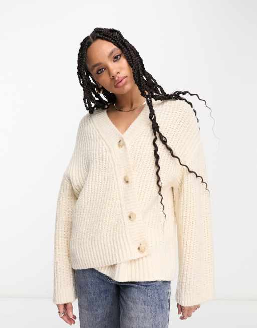 & Other Stories wool asymmetric button cardigan in off white | ASOS