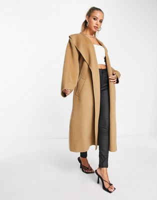  Wool Blend Belted Coat In Light Beige-neutral