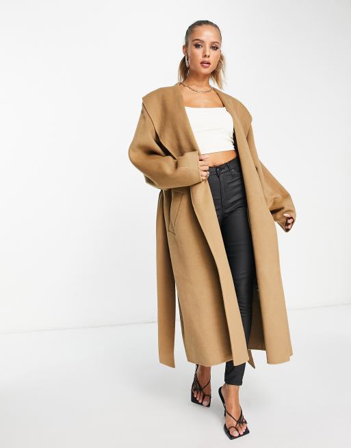 Tan belted wool coat sale