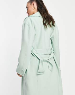 green wool belted coat