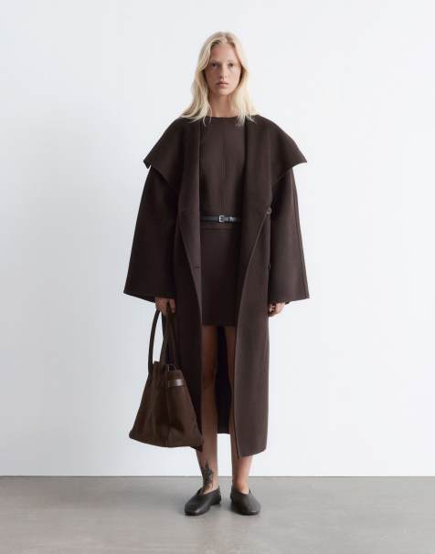 & Other Stories wool belted maxi coat with funnel neck in brown - view 1