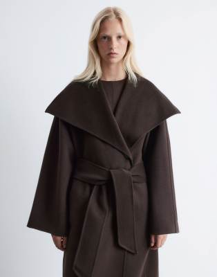 & Other Stories Wool Belted Maxi Coat With Funnel Neck In Gray