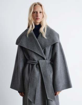 & Other Stories & Other Stories wool belted maxi coat with funnel neck in grey
