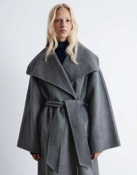 & Other Stories wool belted maxi coat with funnel neck in grey - view 1