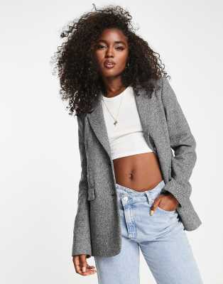 & Other Stories & Other Stories wool blazer in grey and white herringbone