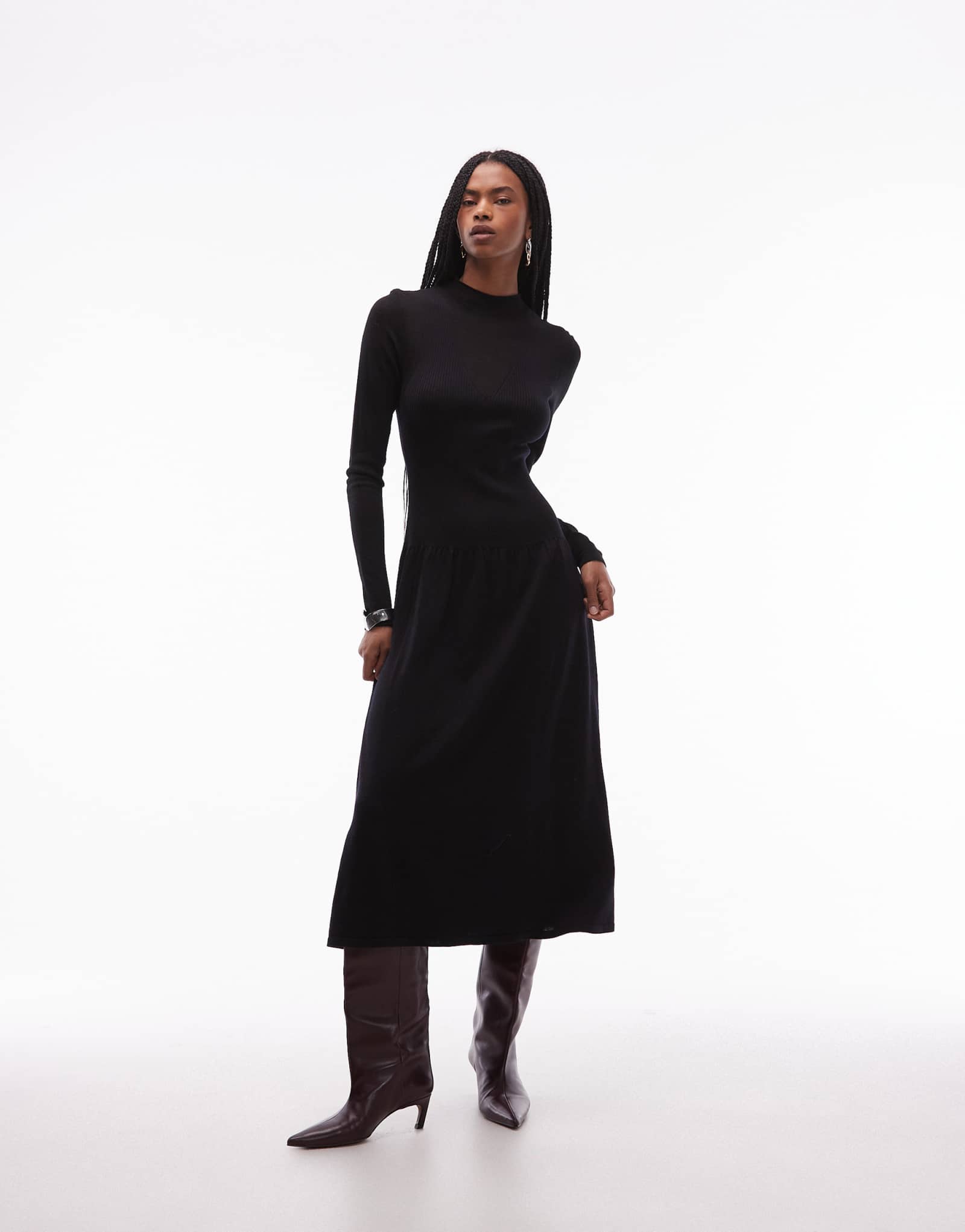 & Other Stories платье мидакси из смеси шерсти 2-в-1 тонкого трикотажа черного цвета