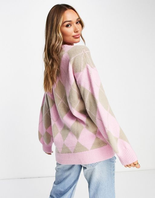 & Other Stories wool blend argyle sweater in pink | ASOS