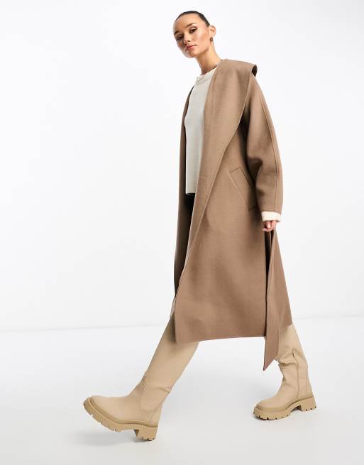 Beige belted best sale wool coat