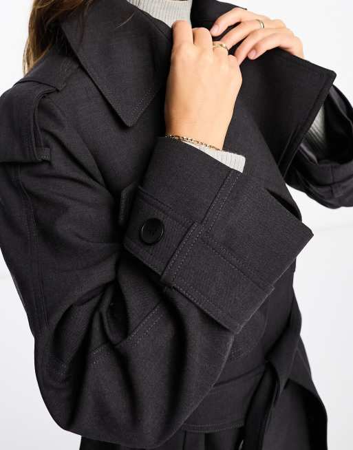 Belted Wool Overcoat Dark Grey