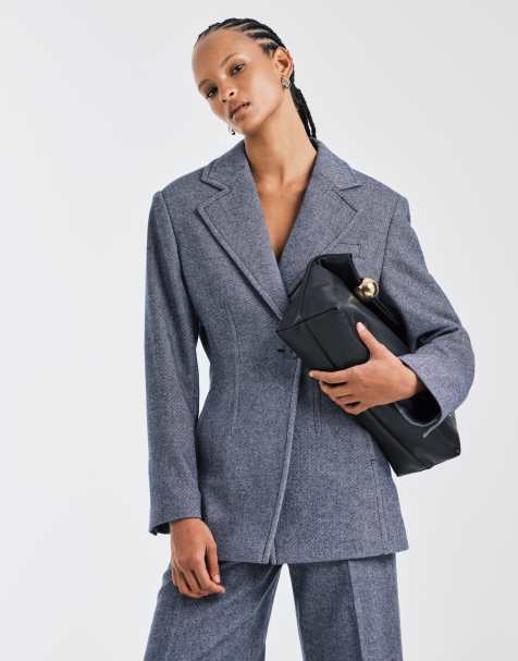 & Other Stories wool blend blazer with asymmetric cinch waist in dusty blue - part of a set - view 1