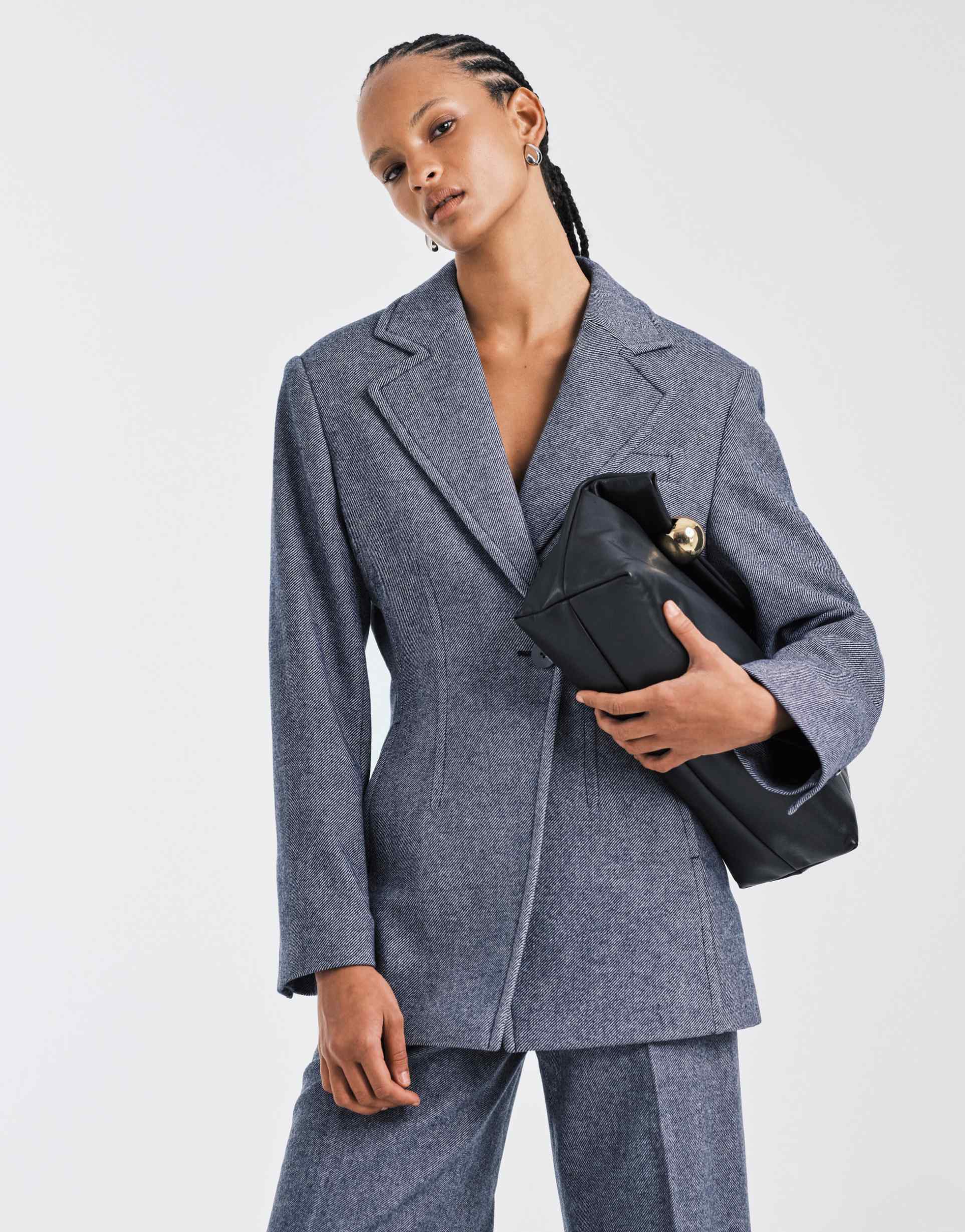 & other stories wool blend blazer with asymmetric cinch waist in dusty blue - part of a set