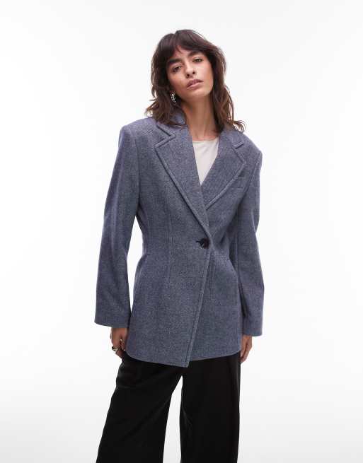& Other Stories wool blend blazer with asymmetric cinch waist in navy blue - part of a set