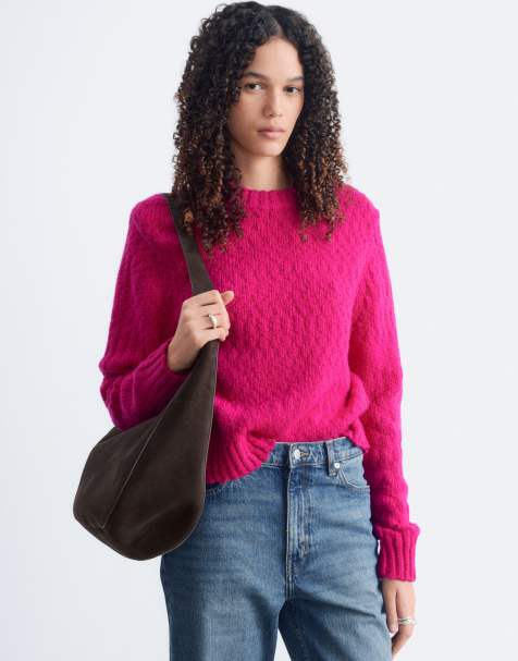 & Other Stories wool blend boucle jumper with shoulder pads in bright pink - view 1