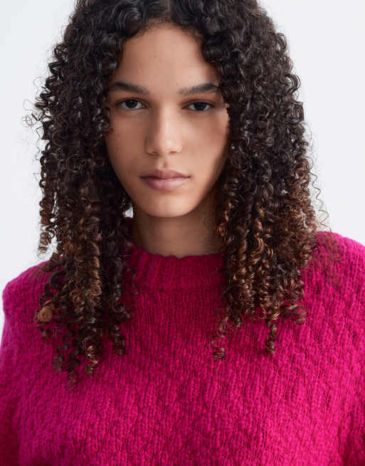 & Other Stories wool blend boucle jumper with shoulder pads in bright pink, 2 of 4