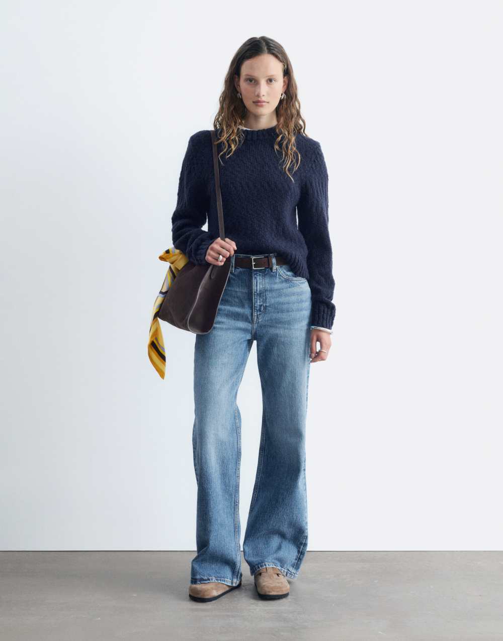 & Other Stories wool blend boucle jumper with shoulder pads in navy
