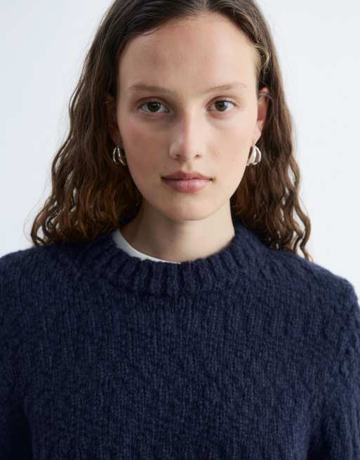 & Other Stories wool blend boucle jumper with shoulder pads in navy , 2 of 6