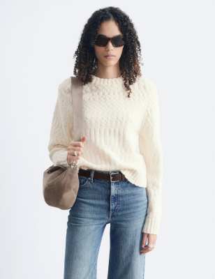& Other Stories Wool Blend Bouclé Sweater With Shoulder Pads In White