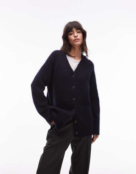 & Other Stories wool blend button down cardigan in dark blue  - view 1