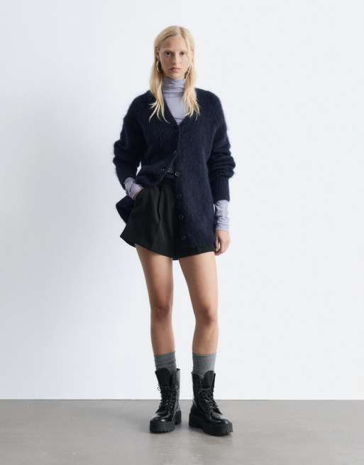 & Other Stories wool blend button down cardigan in dark blue , 3 of 4