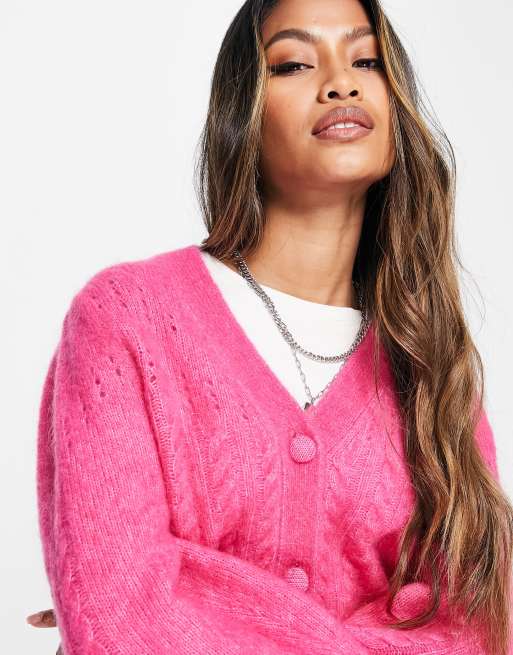  Other Stories wool blend cable knit cardigan in pink