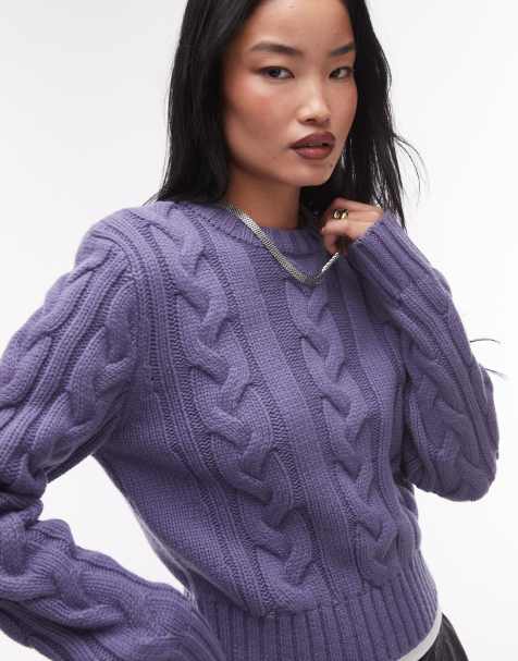 & Other Stories wool blend cable knit sweater in dark lilac - view 1