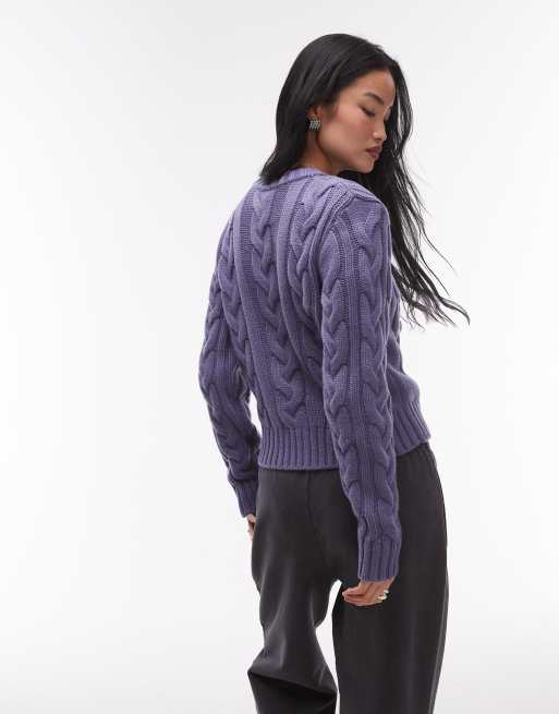 & Other Stories wool blend cable knit sweater in dark lilac