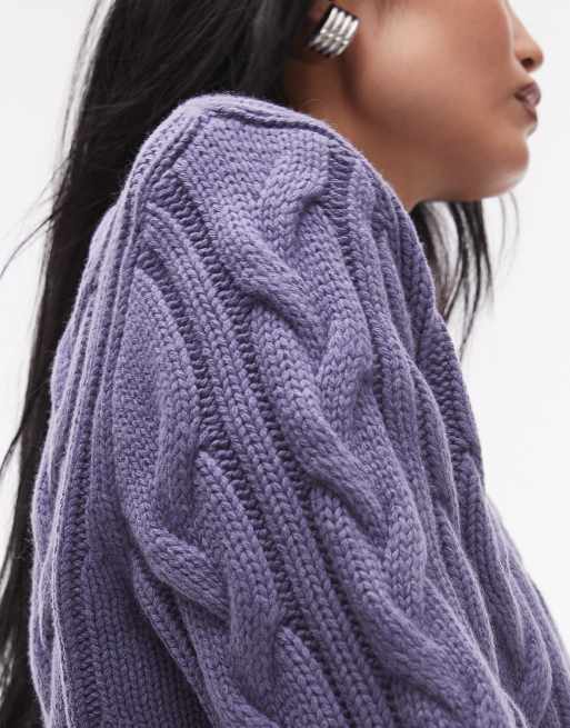 & Other Stories wool blend cable knit sweater in dark lilac