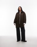 [Other Stories] & Other Stories wool-blend car coat in brown with volume sleeves and contrast cord collar XS BROWN