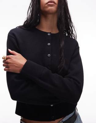 & Other Stories Wool Blend Cardigan With Button Front In Black