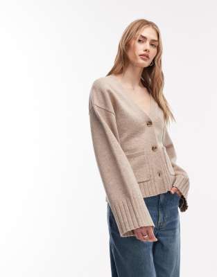 & Other Stories Wool Blend Cardigan With Cinched Waist And Volume Sleeves In Neutral