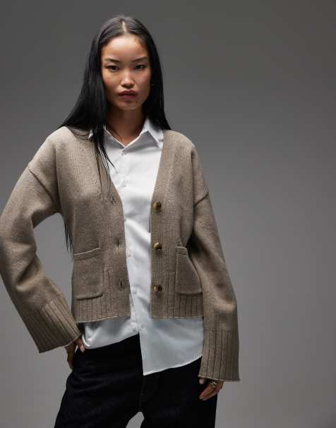 & Other Stories wool-blend cardigan with cinched waist and volume sleeves in brown - view 1