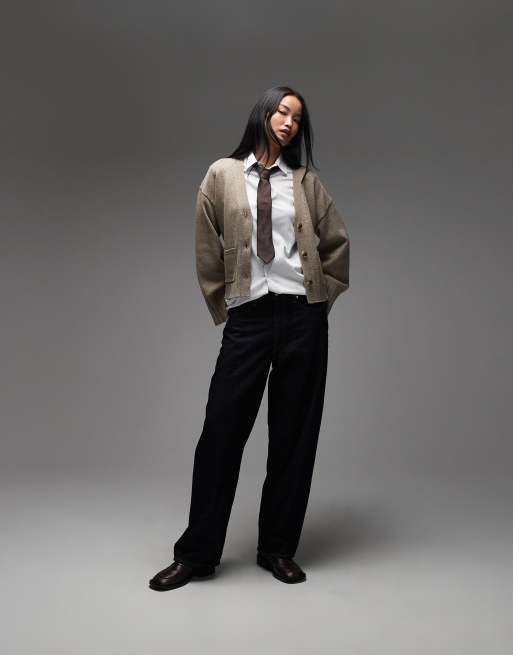 & Other Stories wool blend cardigan with cinched waist and volume sleeves in brown, 2 of 4