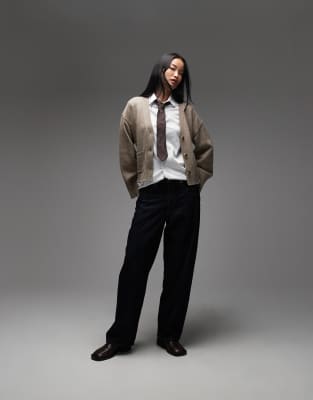 & Other Stories Wool Blend Cardigan With Cinched Waist And Volume Sleeves In Gray
