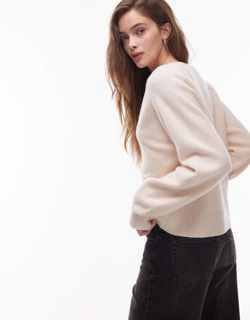 & Other Stories wool blend cardigan with patch pockets in cream, 3 of 4