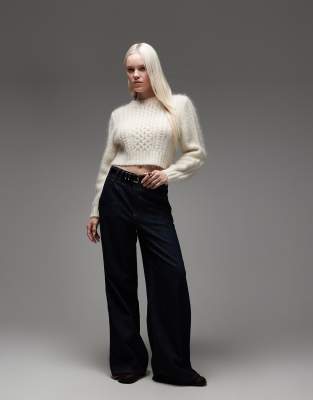 & Other Stories Wool Blend Crew Neck Cable Knit Sweater In White