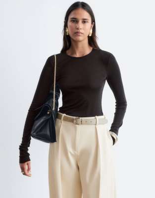 & Other Stories Wool Blend Crew Neck Long Sleeve Top In Brown