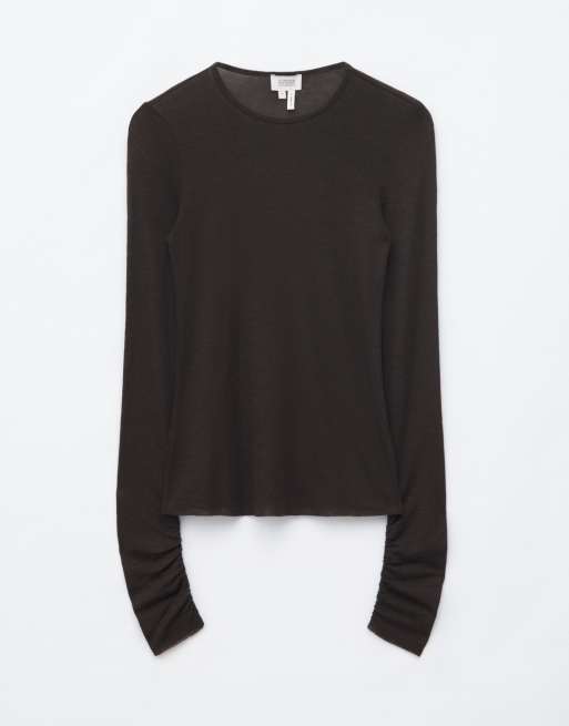 & Other Stories wool blend crew neck long sleeve top in brown, 4 of 4