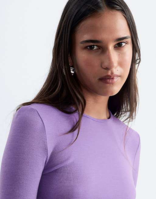 & Other Stories wool blend crew neck long sleeve top in lilac, 3 of 5
