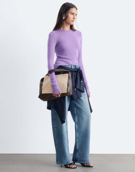 & Other Stories wool blend crew neck long sleeve top in lilac, 5 of 5